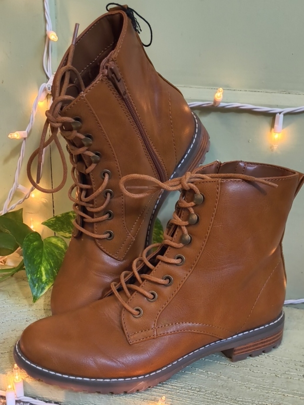 Women's Sonoma Brown Tan Cognac Lace Zip Boots 6.5